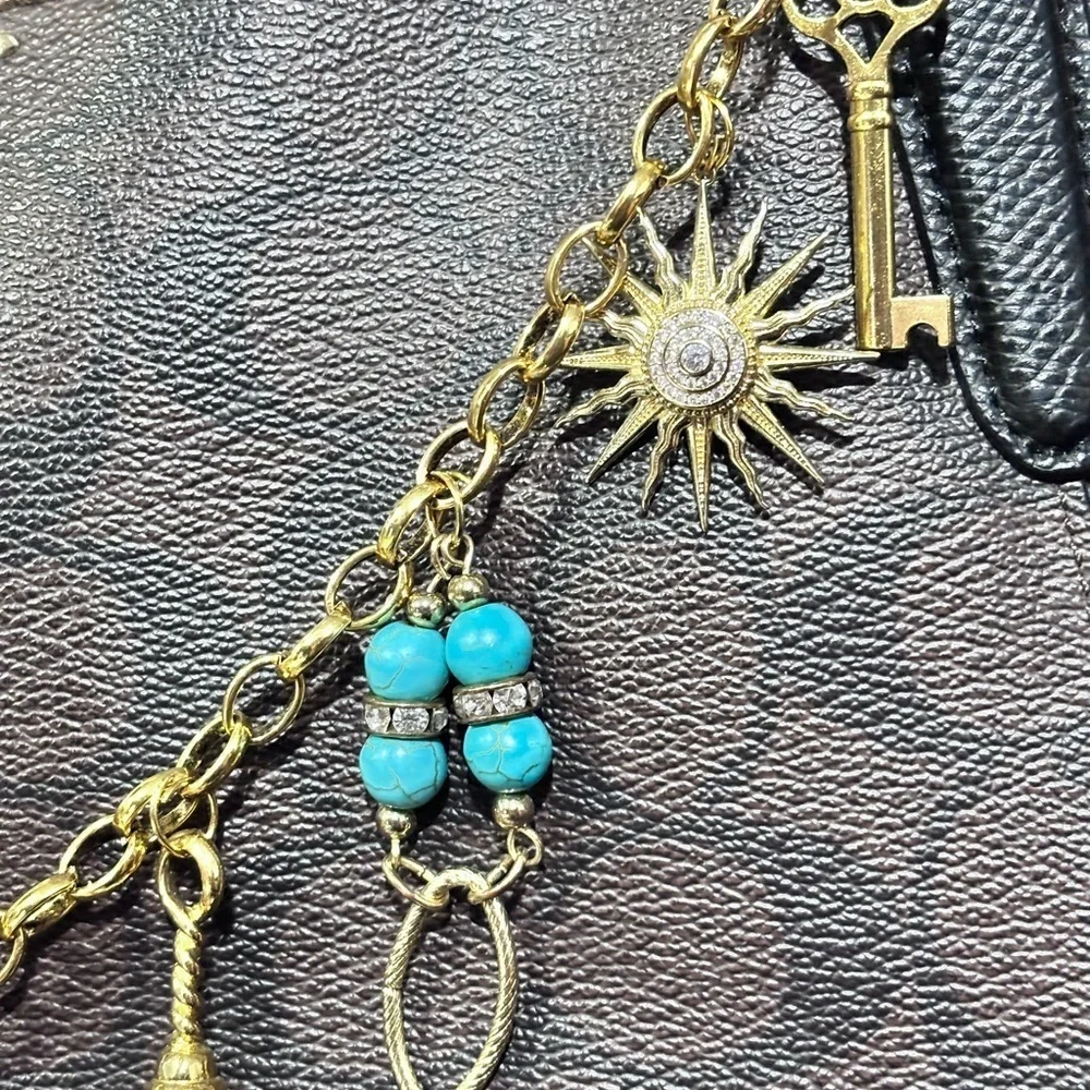 Bohemian Purse Charm With Tassels & Turquoise | OOAK Upcycled Bag Accessory
